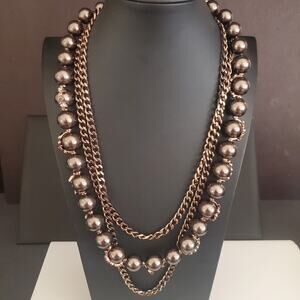 Givenchy Triple Strand‎ Necklace Bronze Tone Beads with Crystal Accents Toggle